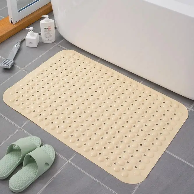 Alfombrillas de PVC de gran tamaño para baño, alfombrillas antideslizantes de ducha con forma cuadrada, color blanco y gris, de alta calidad, con ventosas