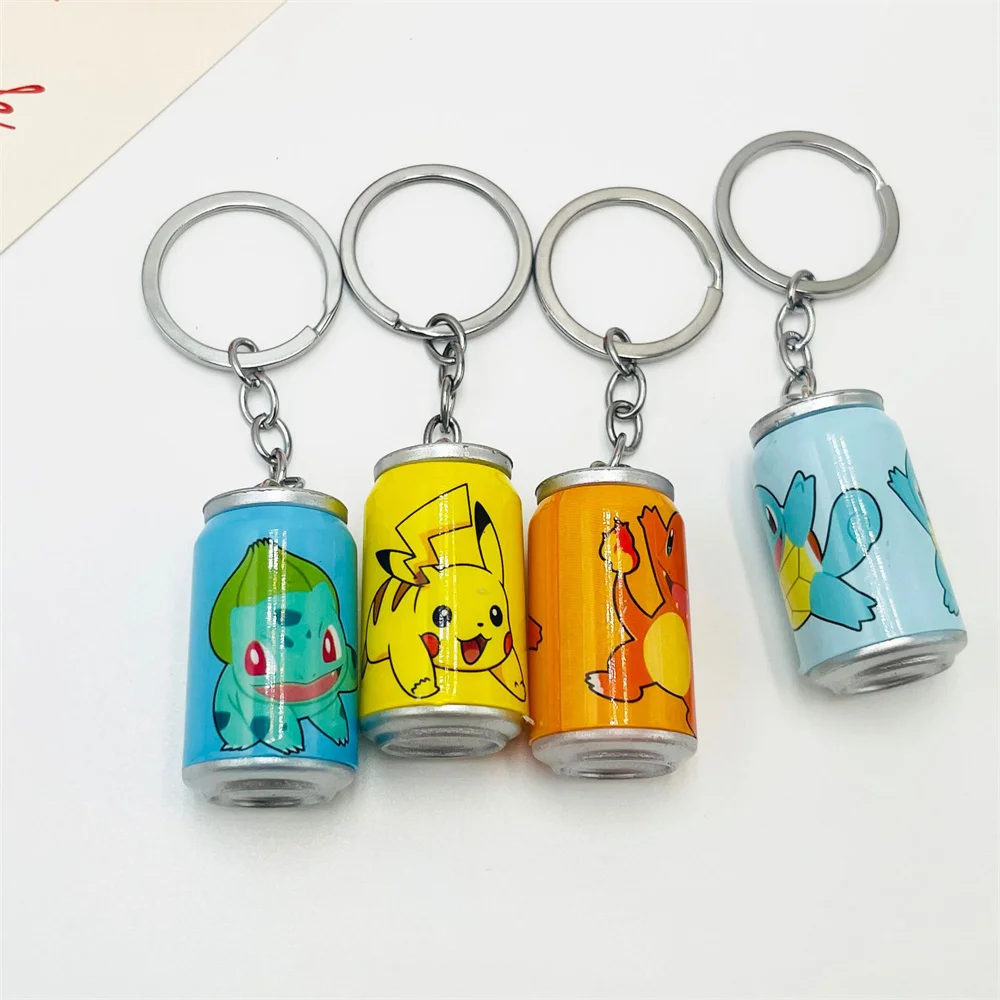 Pokemon Keychain Pikachu Keychain Cans Charmander Squirtle Cans Anime Figure Toys Cartoon keyring Hanging Decorations Kids Gift