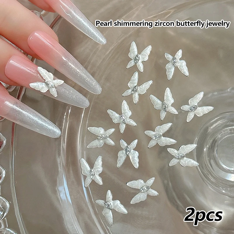 2 pz perlescente farfalla zircone cristalli strass Nail Art parti gioielli decorazioni unghie accessori Charms forniture