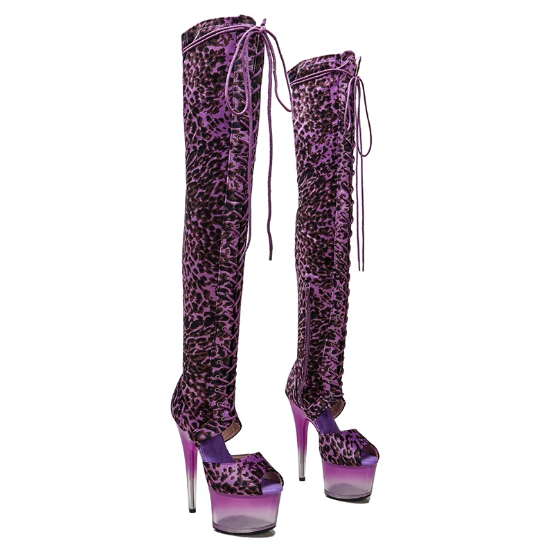 

Leecabe 17CM/7inches Leopard Upper open toe sexy exotic young trend fashion High Heel platform Pole Dance boot