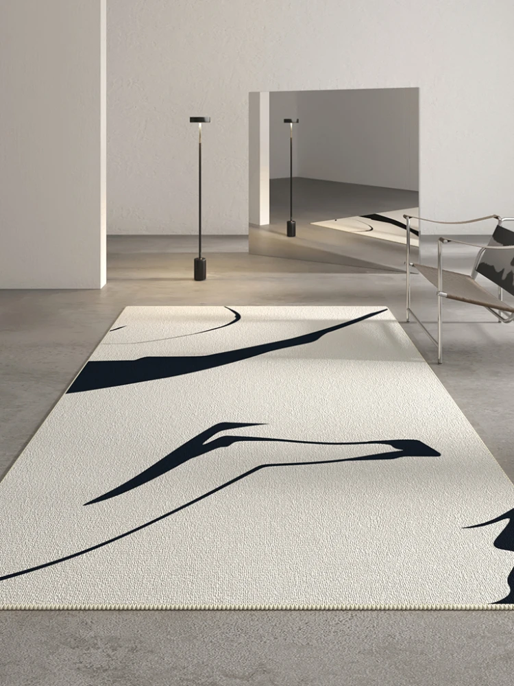 Tapis de salon minimaliste moderne, grande surface, noir, blanc, chambre à coucher, tapis de chevet, motif irrégulier, tapis de tout salon