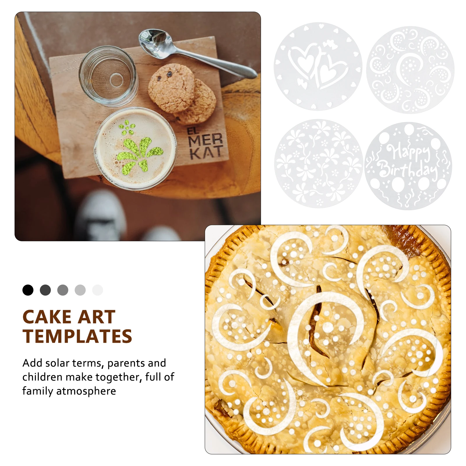 

8 Pcs Cake Spray Mold Dessert Template Hollow DIY Stencil Milk Tools Coffee Art Stencils