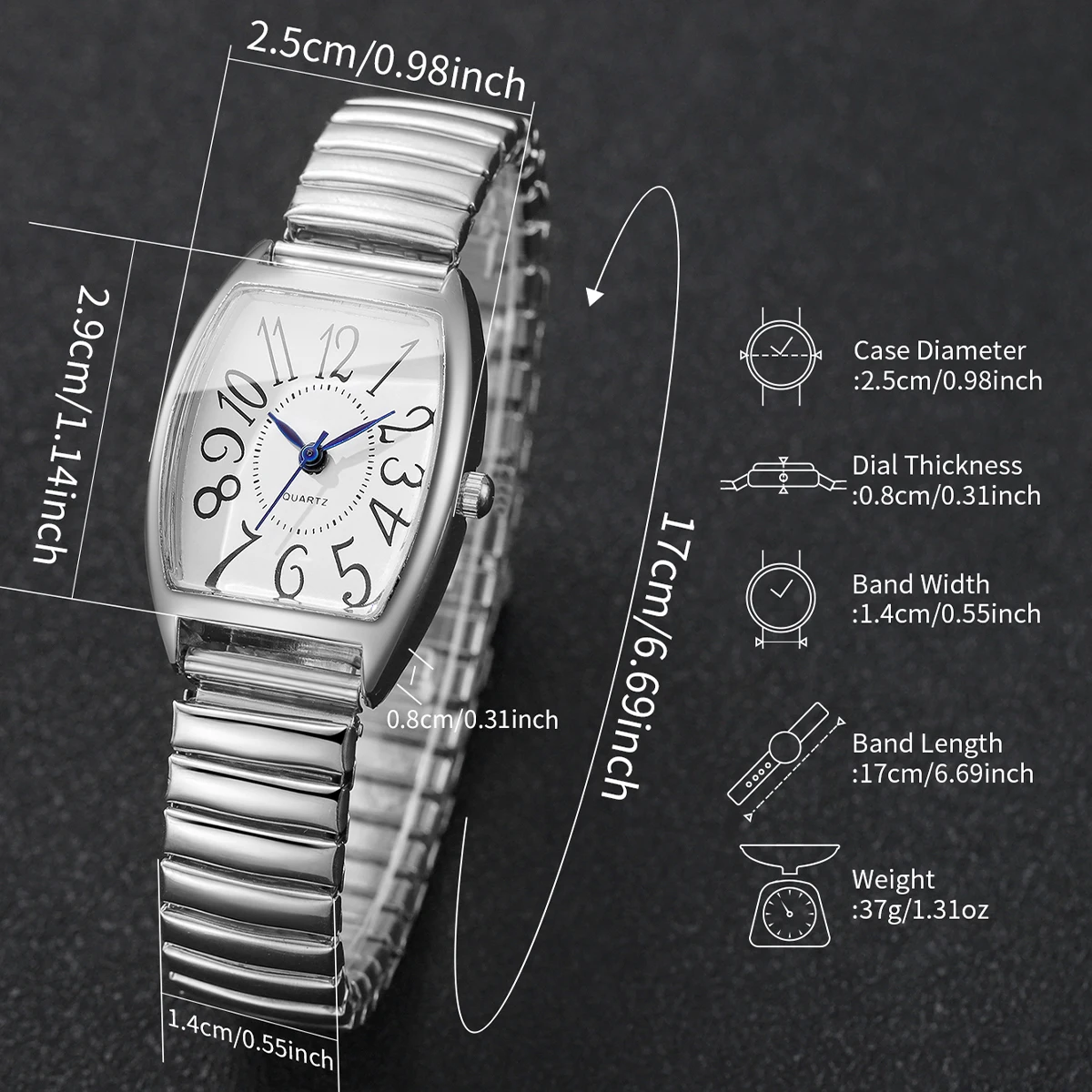 عارضة سبيكة حزام مطاط كوارتز ساعة أزياء المرأة العربية الهاتفي ساعات المعصم للسيدات ساعة Reloj Muje (بدون صندوق)