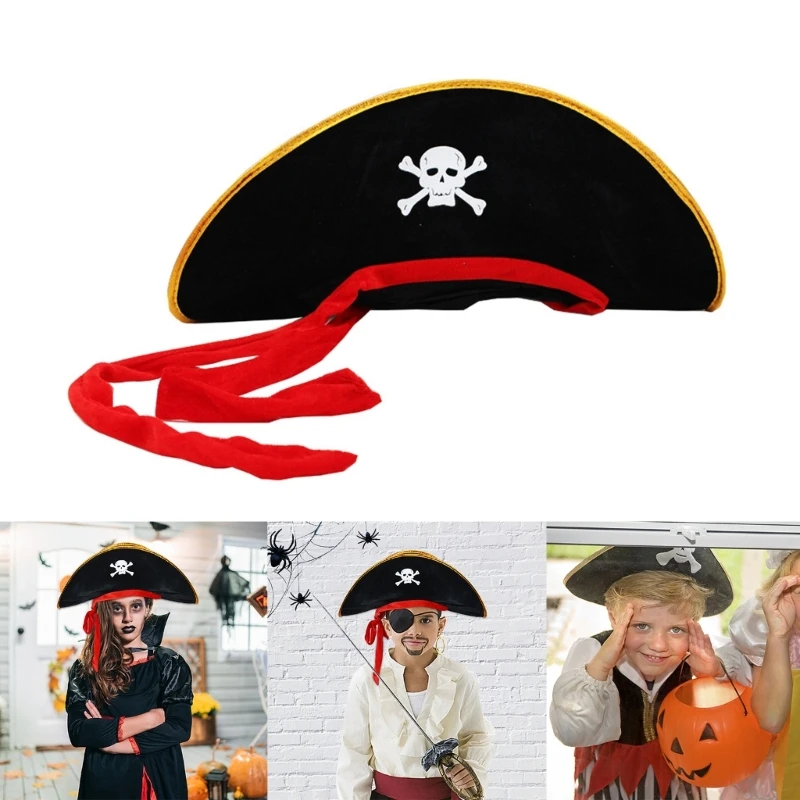 Halloween Tricorn Hat Pirate Men Women Black Costume Cosplay Dress-up