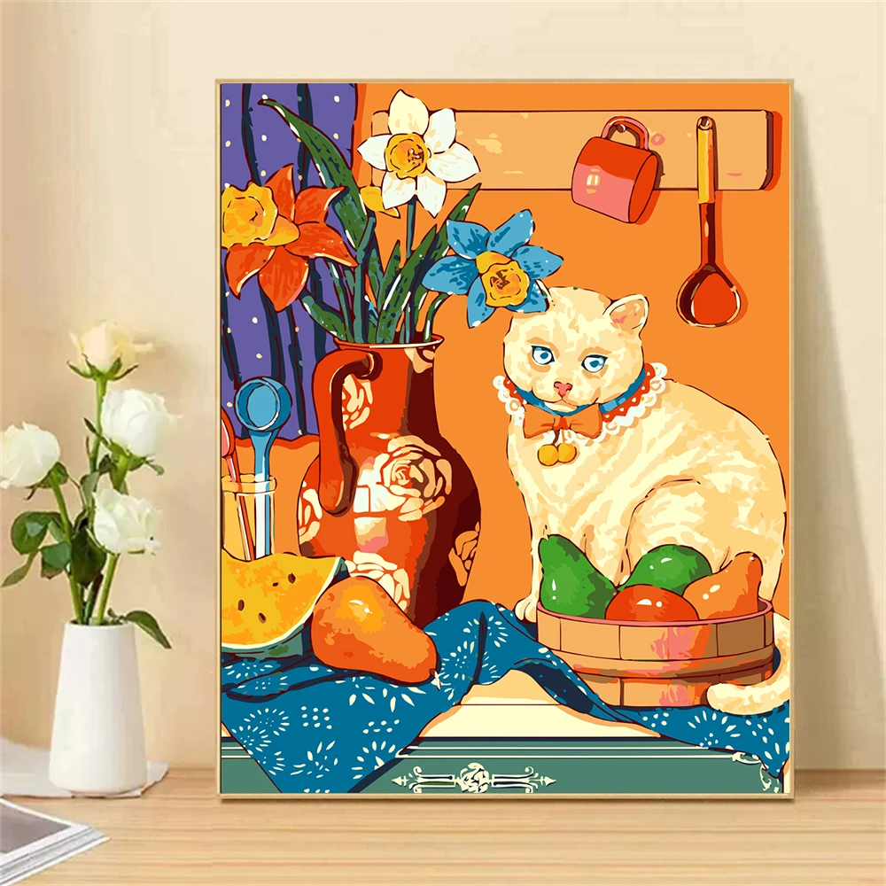 Paint by Numbers For Adult Kit The Cat On The Locker DIY Dropshipping acrylic Oil Painting Canvas by Number Home Decor