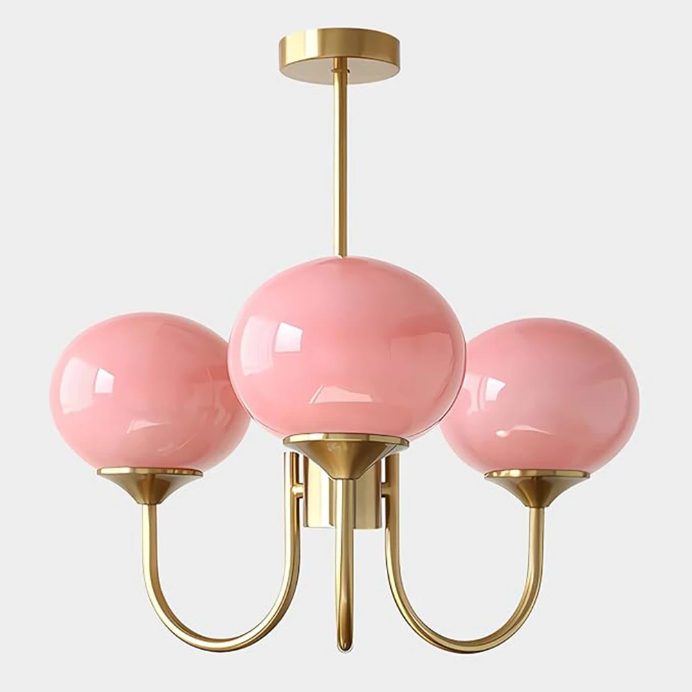 

Modern Chandeliers LED Gold Globe Bedroom Pink Glass Ceiling Light in Living Room Retro Industrial Lighting in Dining Room