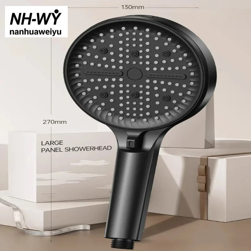 Black household pressurized shower head, large water output bathroom shower shower head