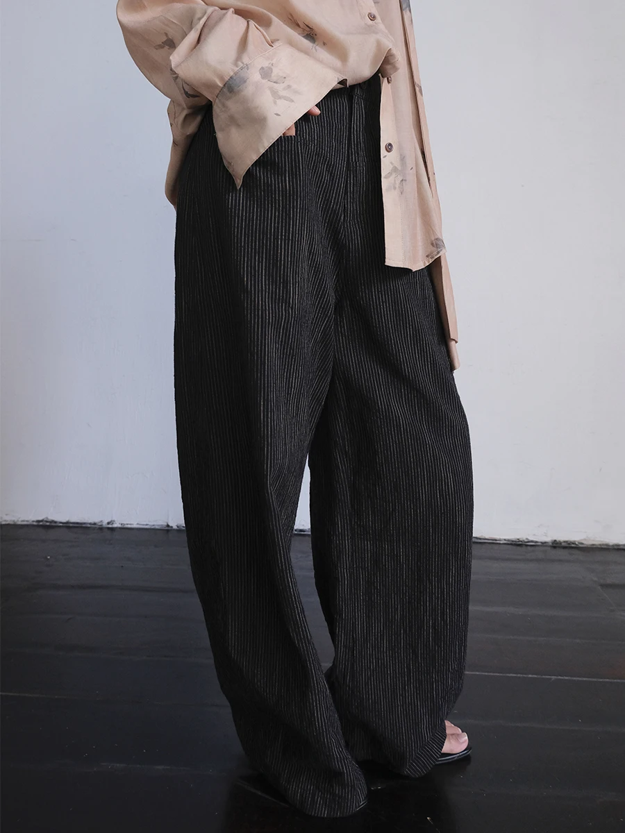 

Китайские повседневные широкие брюки-бананы с цветными ткаными полосками, свободного кроя, с высокой талией, на молнии, из хлопка