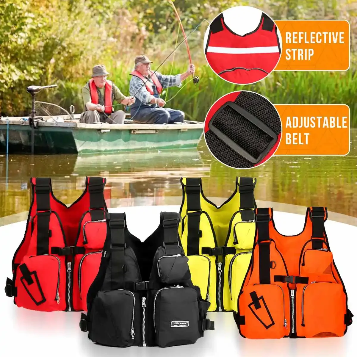 

Fishing Life Vest Adult Adjustable Multi Pockets Outdoor Sports Life Vest Jacket Respiratory Utility Breathable Fishing Tackle