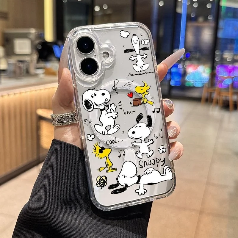 

Магнитный чехол для телефона Happy S-Snoopy Magsafe из ТПУ для iPhone 17 Air 16 15 14 Pro Max Plus 12 13 Mini 16E, прозрачный чехол из ТПУ