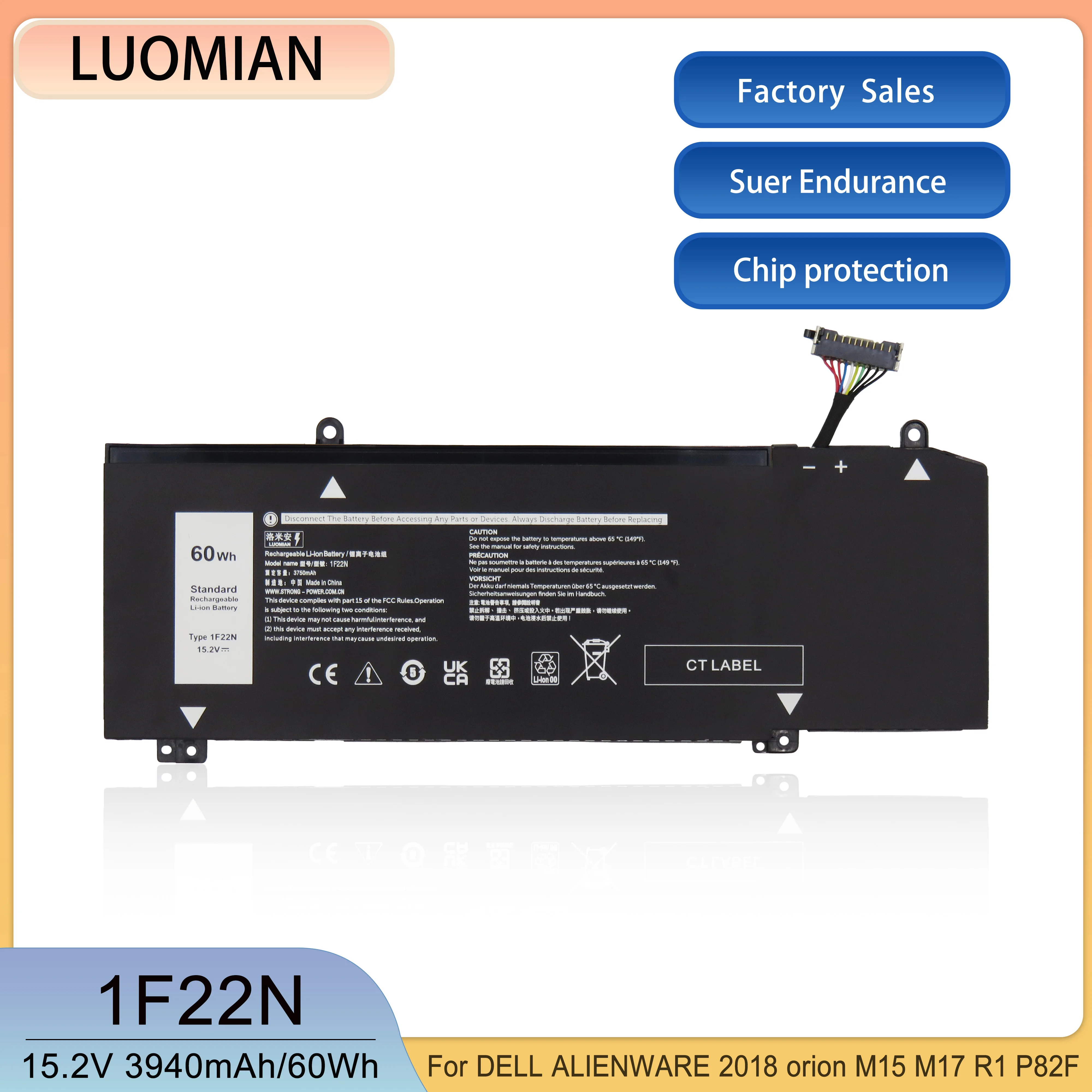 LUOMIAN 1F22N Laptop Battery For DELL ALIENWARE 2018 orion M15 M17 R1 P82F P40E P79F P37E Inspiron G5 5590 G7 7590 7790 15.2V
