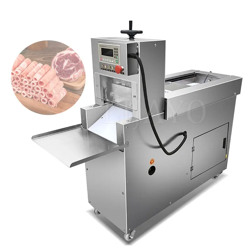 Commercial Electric CNC Lamb Roll Bacon Slice Frozen Meat Cutting Machine With Conveyor Belt