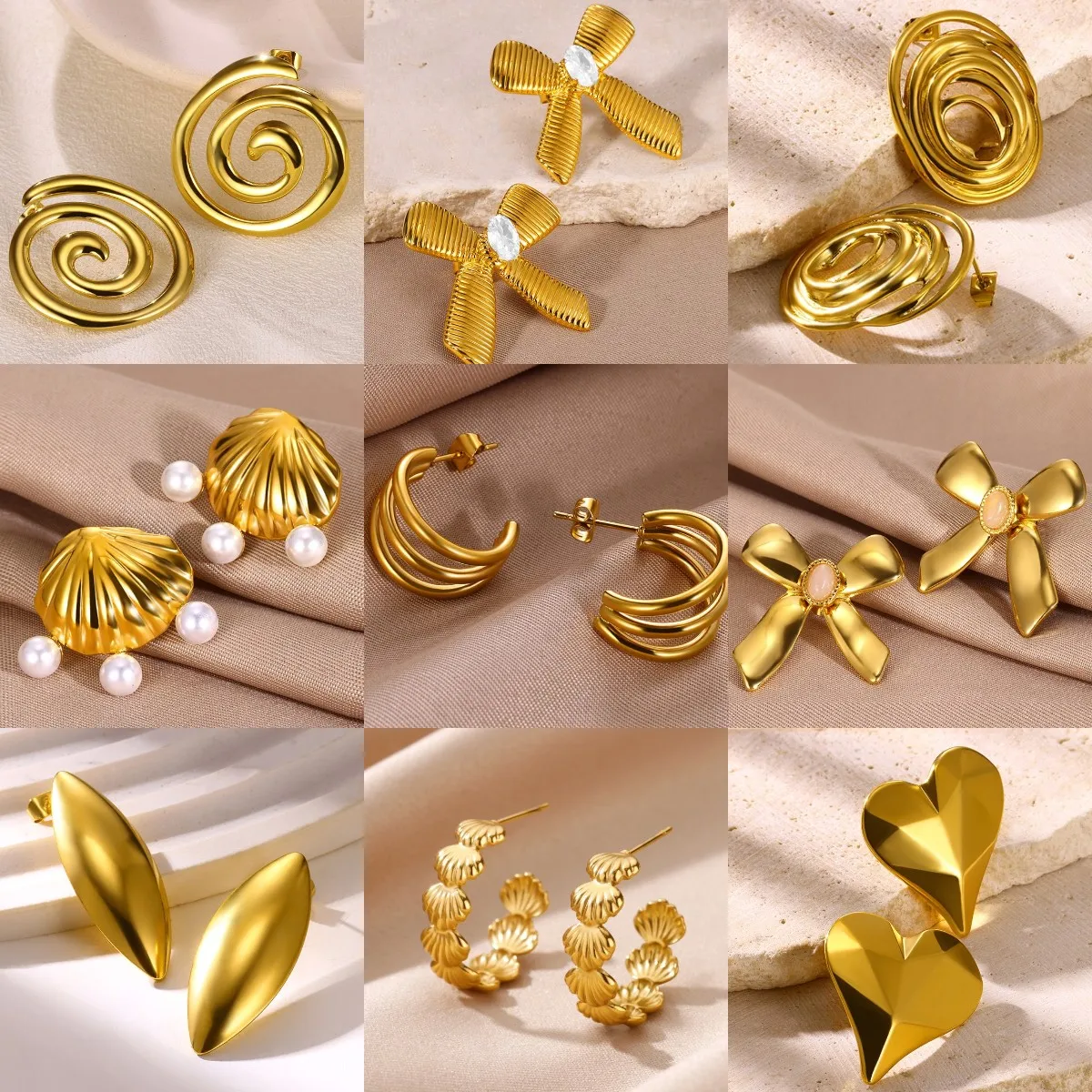 Exquisite Threaded Heart Stainless Steel Pierced Earrings Classic Gold Color C-Shaped Earrings for Women Jewellery Free Shipping