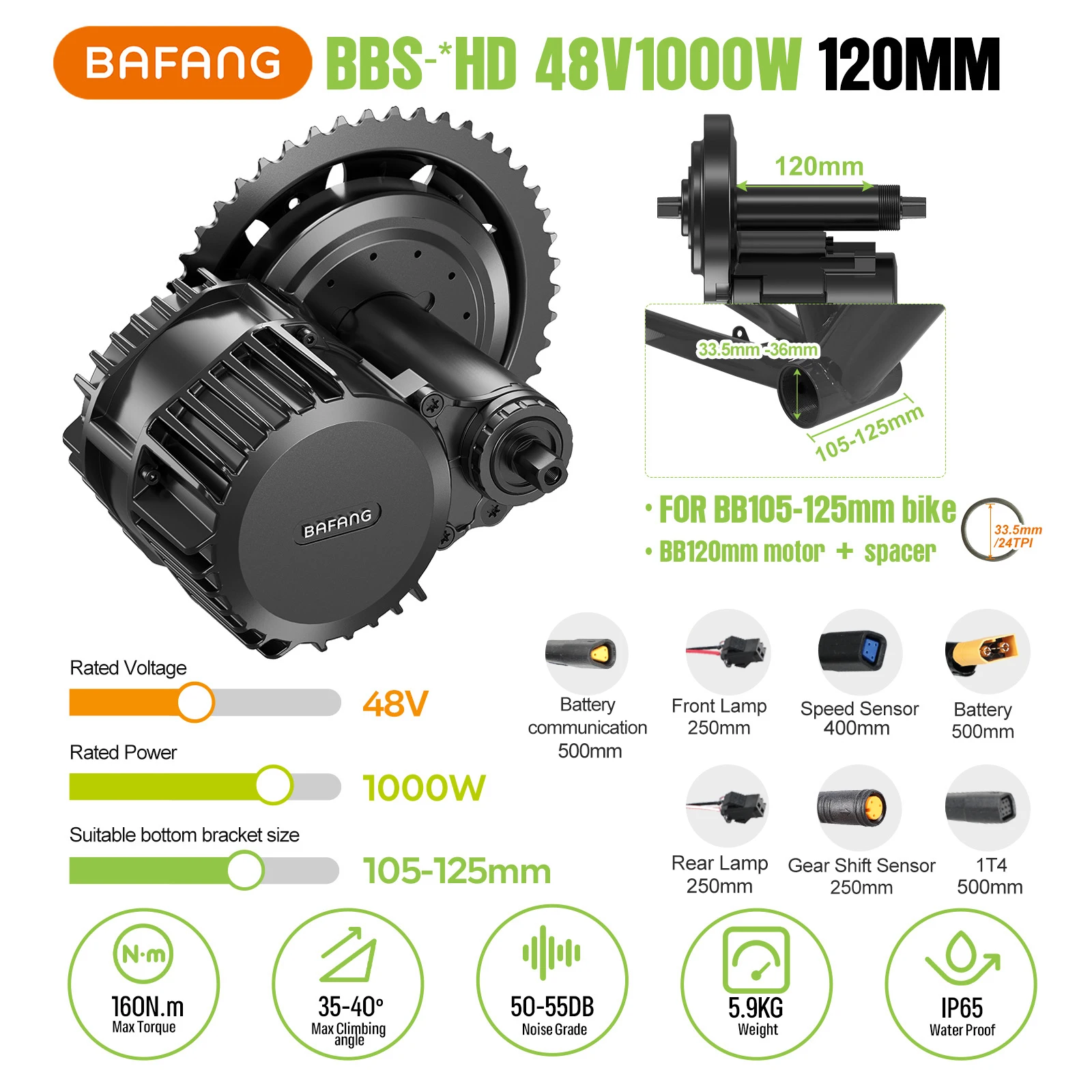 Bafang モーター関連 BBS-HD 48V 1000W / 電動自転車 Bafang-電動自転車モーターキット,48v, 52v, 1000w, bbshd, bbs03