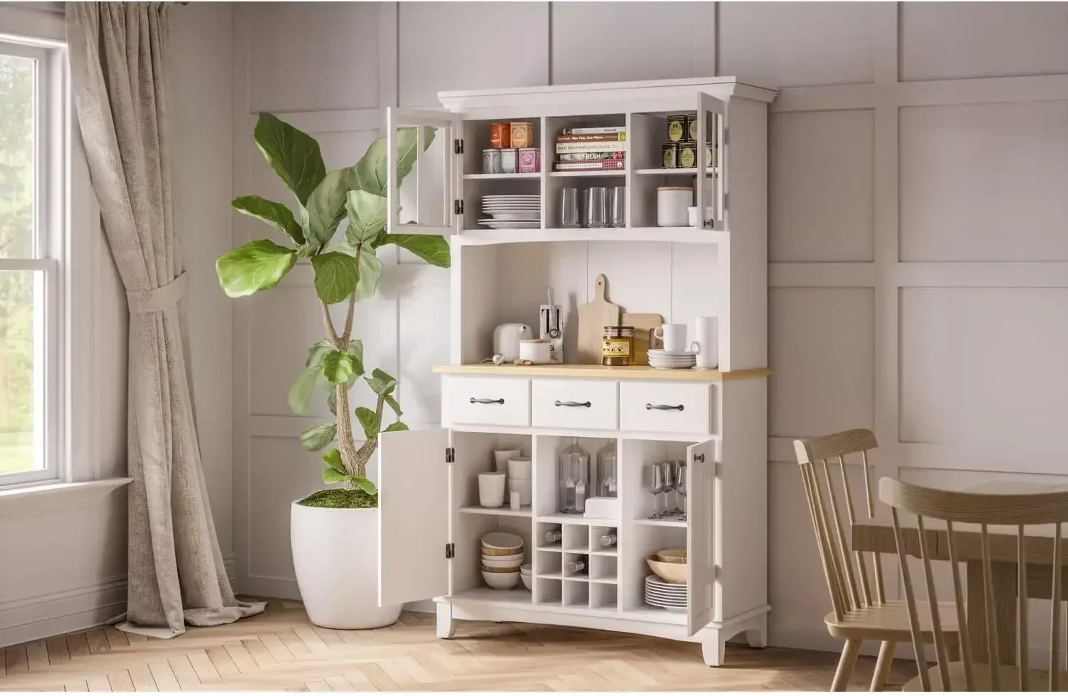 sideboards-buffets-credenzas, Server with Hutch, Off White