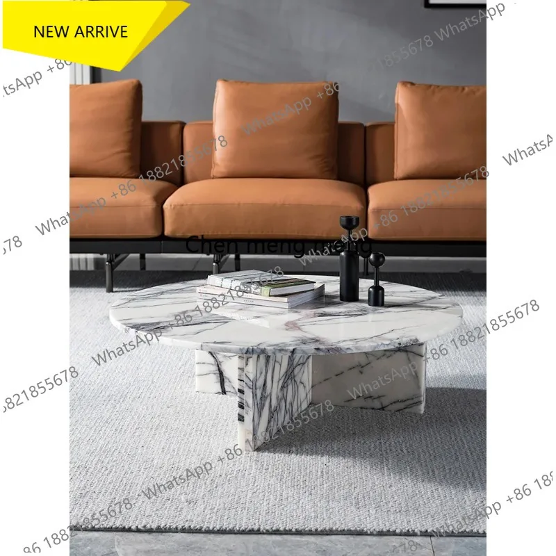 

D178 Итальянский минималистичный светлый роскошный круглый журнальный столик из натурального мрамора, современный элитный журнальный столик для гостиной