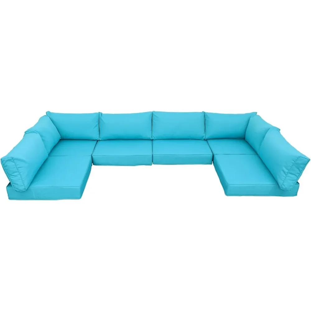 กลางแจ้งเฟอร์นิเจอร์เปลี่ยนเบาะเหมาะกับ 6 ที่นั่งหวายชุดสนทนา,14 ชิ้น Patio กันน้ํา