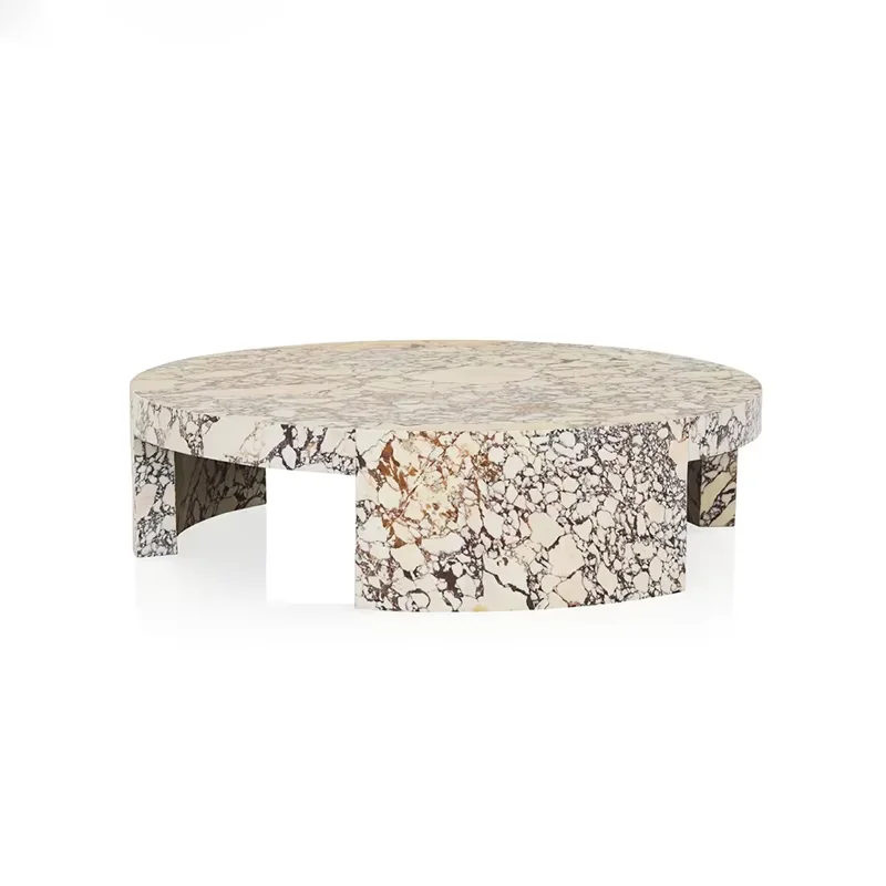 Mesa de centro redonda de lujo personalizada de piedra CALACATTA VIOLA ARNO para sala de estar