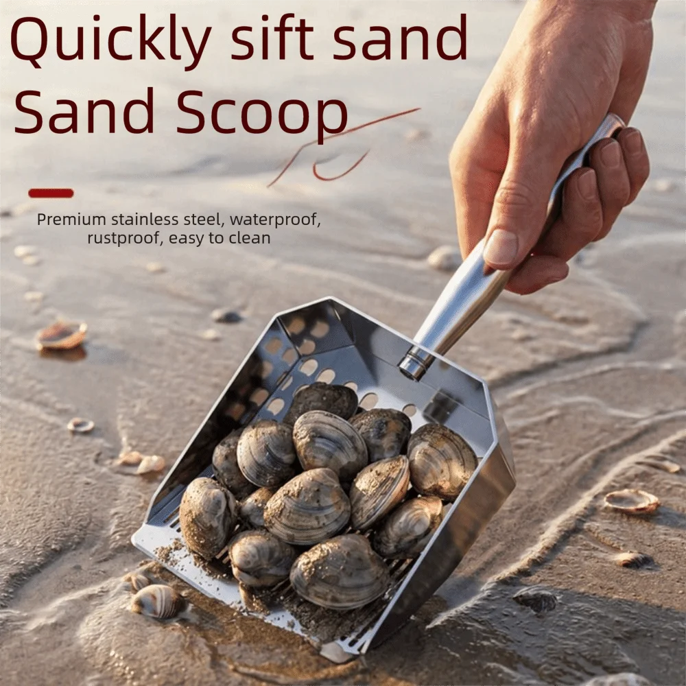 Short/Telescopic Handle Stainless Steel Sand Scoop Easy To Clean Multipurpose Clam Digging Shovel Comfortable Grip Rust-proof