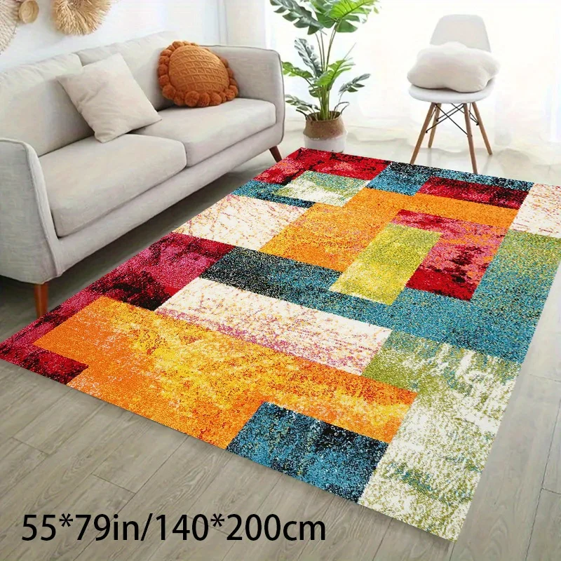 

1pc Extra Large Bohemian Geometric Area Mat - Machine Washable Crystal Velvet Mat with Non-Slip Dot Backing,