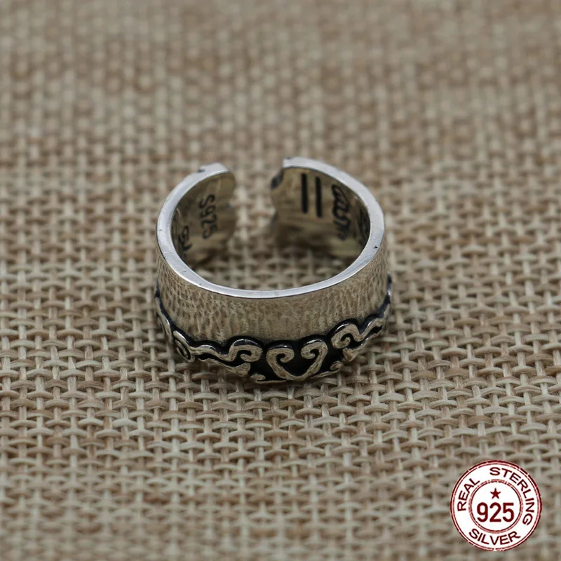 S925 Sterling Silver Ring Burning Scriptures, Fashion Couple Accessories, Punk Style Personalized Jewelry  Gifts for Lovers