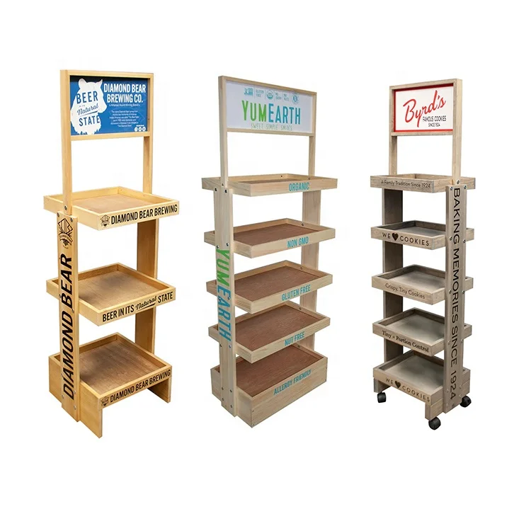 

Pop Customized Pine Wood Display Stand Floor Wooden Shop Display Rack Store Wood Retail Display For Brand Marketing