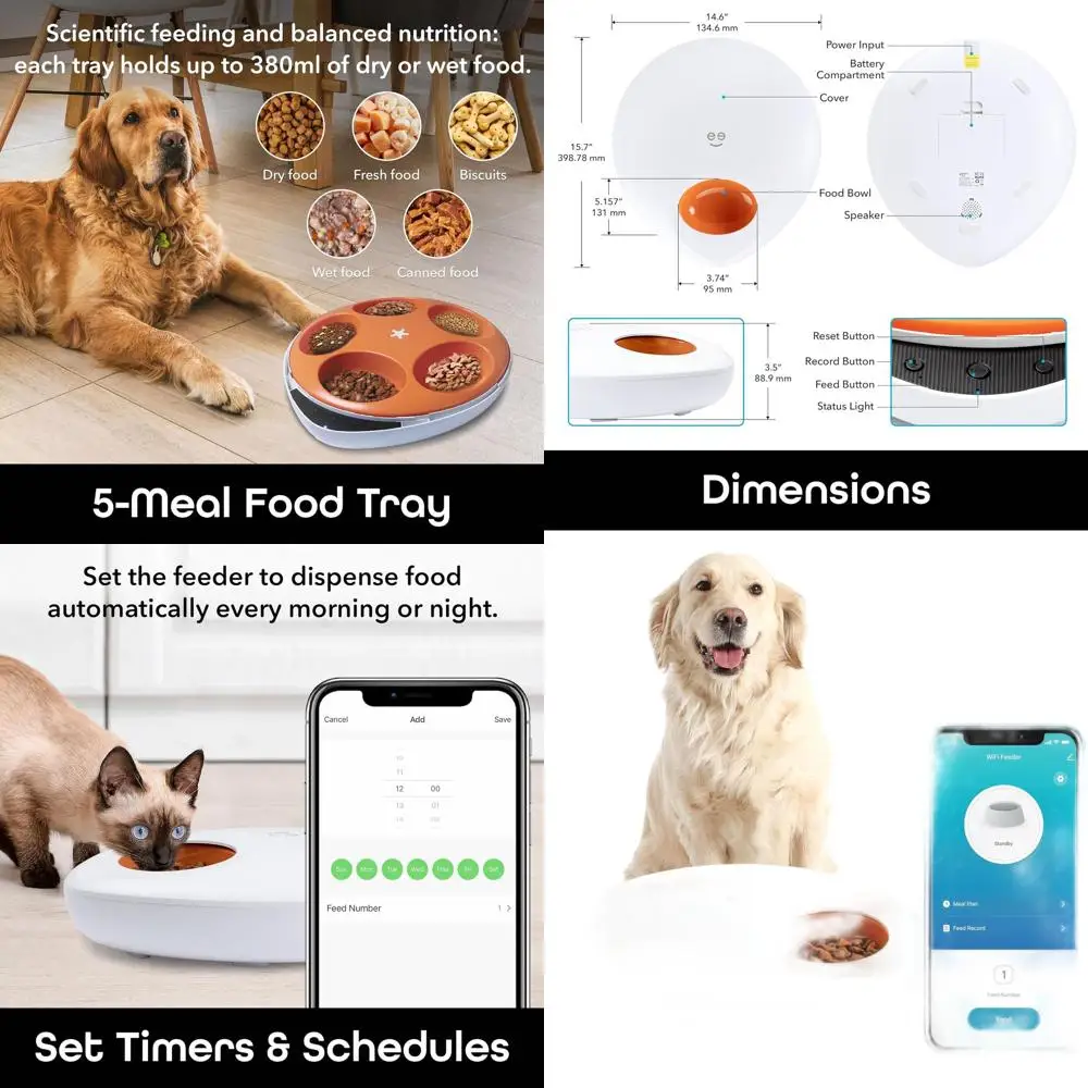 

Battery-Powered Smart Pet Feeder, Large-Capacity Dispenser for Wet & Dry Food, App-Controlled, Compatible with Alexa/Google