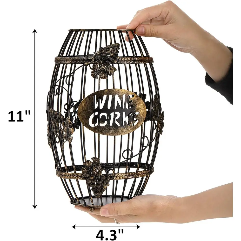 Barrel-Style Metal Wine Cork Holder: Spacious Decorative Storage for Kitchen, Perfect Gift for Wine Enthusiasts