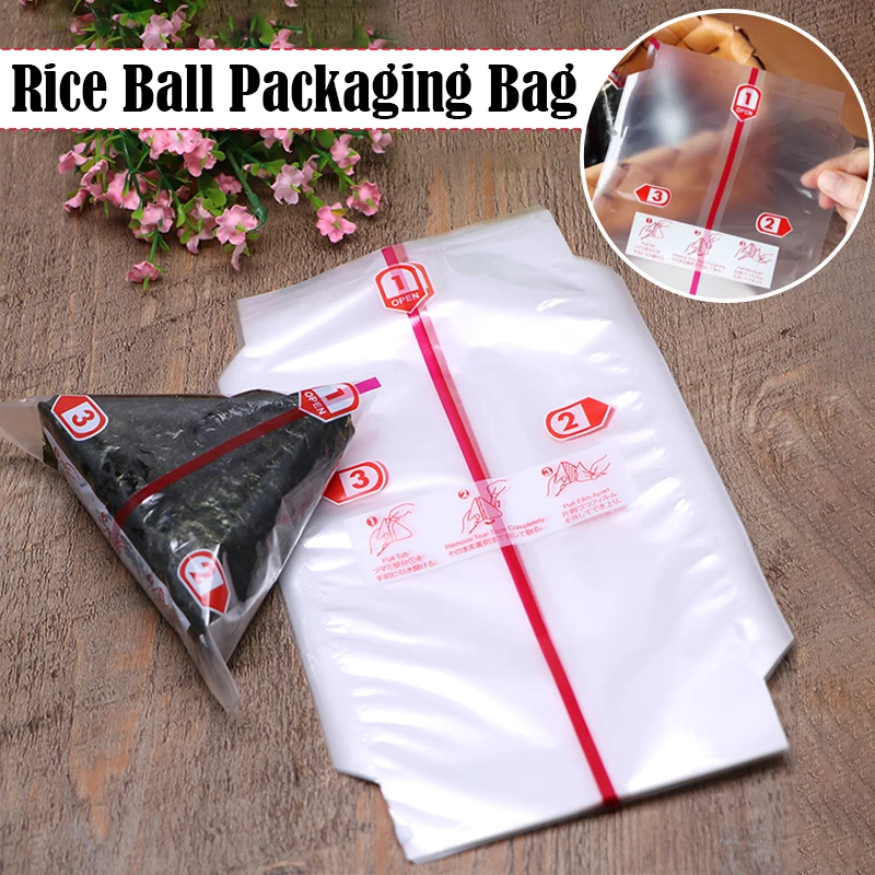 

Rice Ball Packaging Bag Japanese Easy Tear Disposable Onigiri Baggies with Stickers Food Grade Triangular Shape Onigiri Wrappers