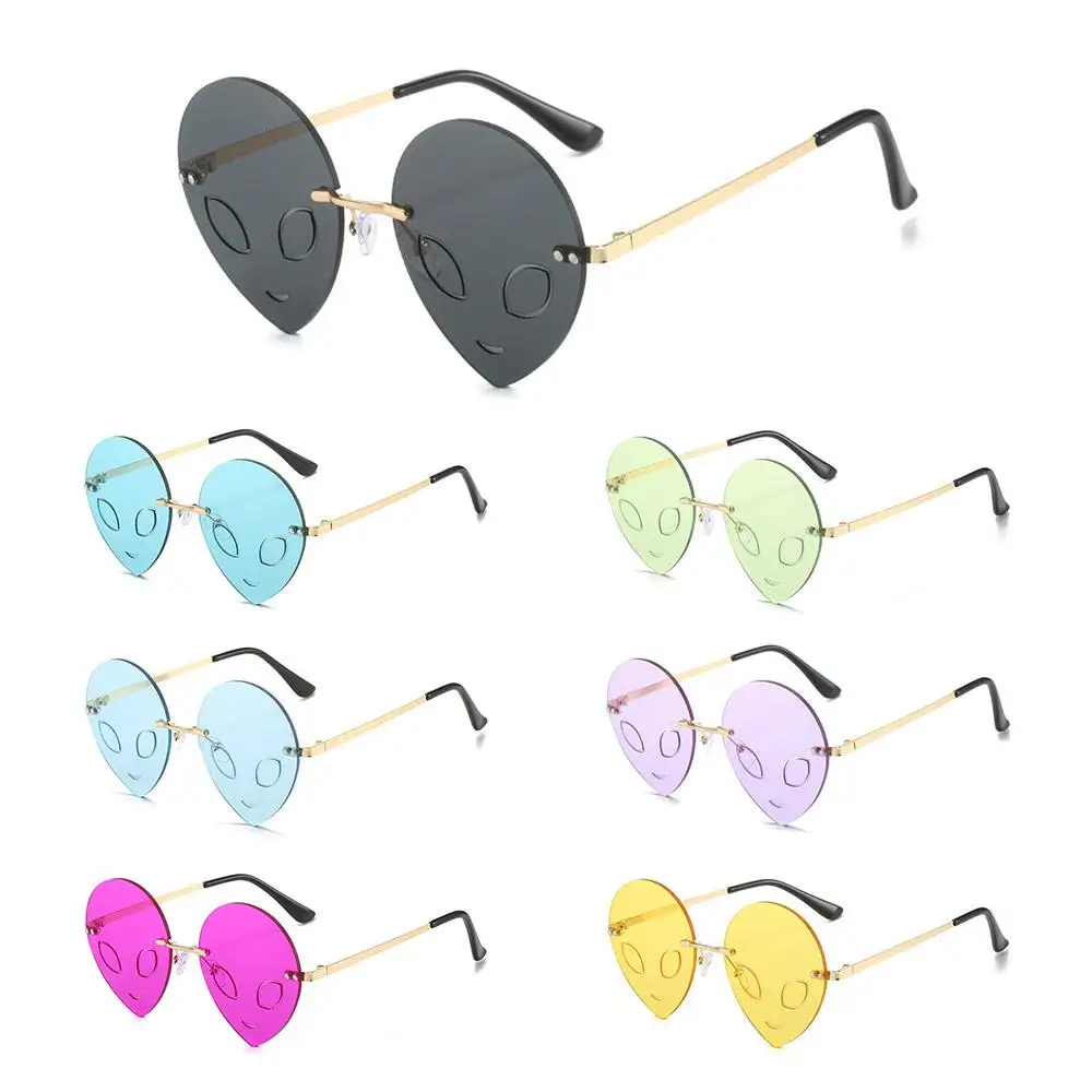 Alien Rimless Halloween Sunglasses, Festa colorida e Masquerade, Proteção UV, Acessórios Traje