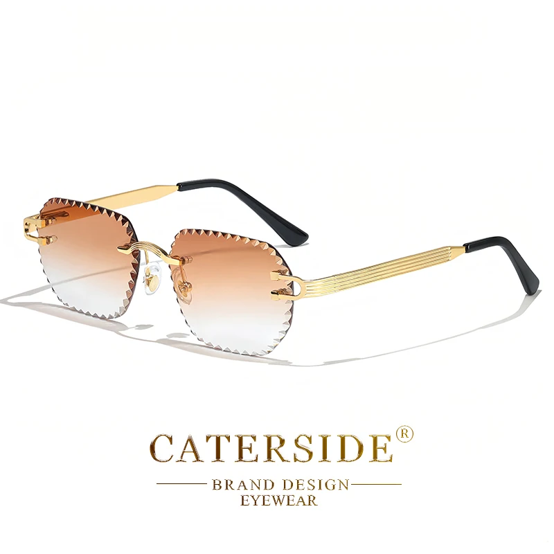 CATERSIDE Neue randlose Sonnenbrille für Herren, quadratisch, modisch, mit geschliffenen Gläsern, Markendesign, Sonnenbrille für Damen, Party, Festival, Brillengeschenk – Detail 22