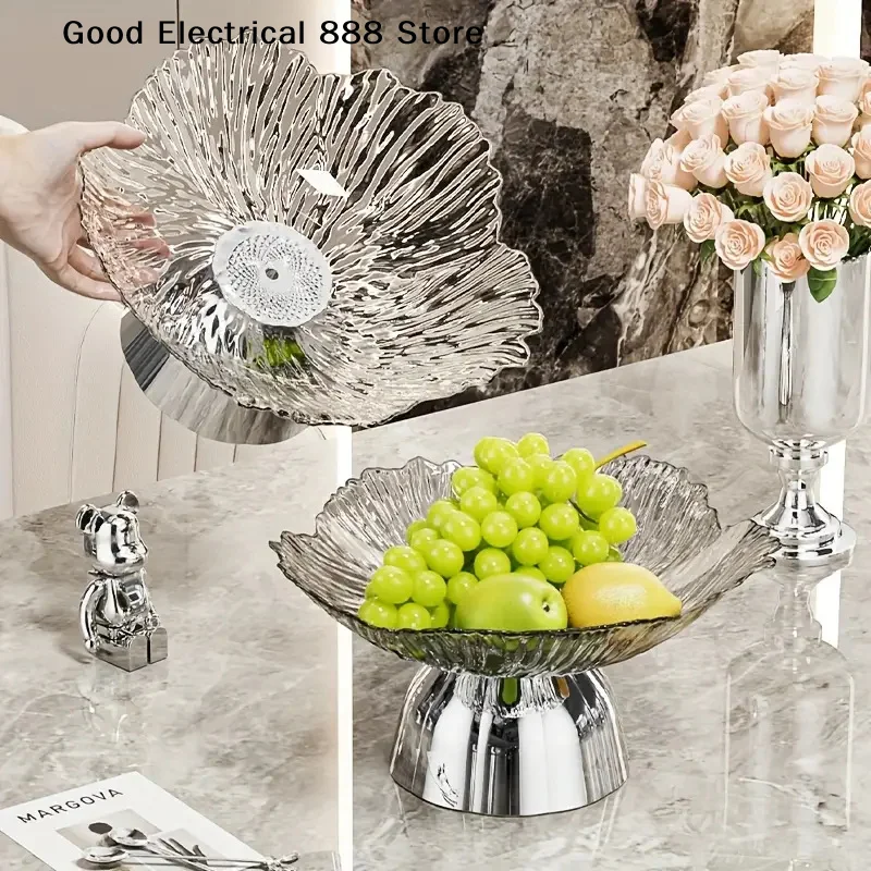 👍Transparent High-foot Fruit Plate Living Room Coffee Table Light Luxury High-end Fruit Basin New Candy Snack Display Plate