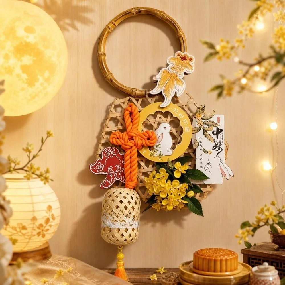 Hanging Mid-Autumn Festival Ornaments Pendant Rabbit Wall Decoration Hollow Out Flower Moon Festival Decorations Home