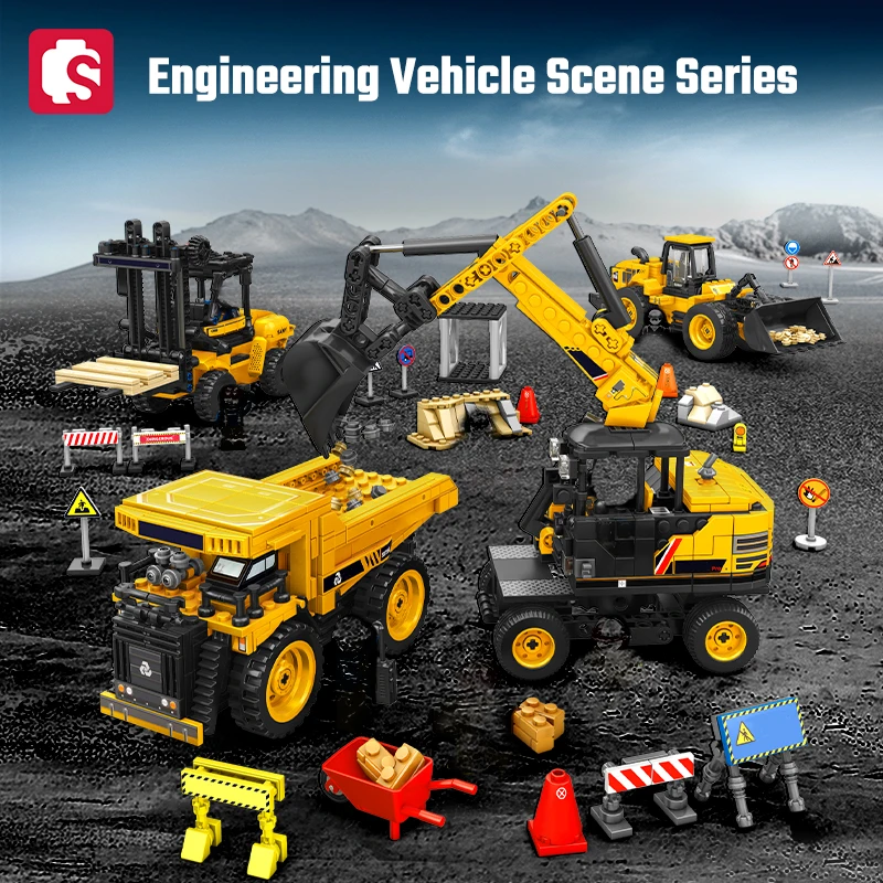 SEMBO City Engineering Vehicle Scene Series Building Block Kits Construction Excavator Truck Brick Assembly Toys For Boys Gifts