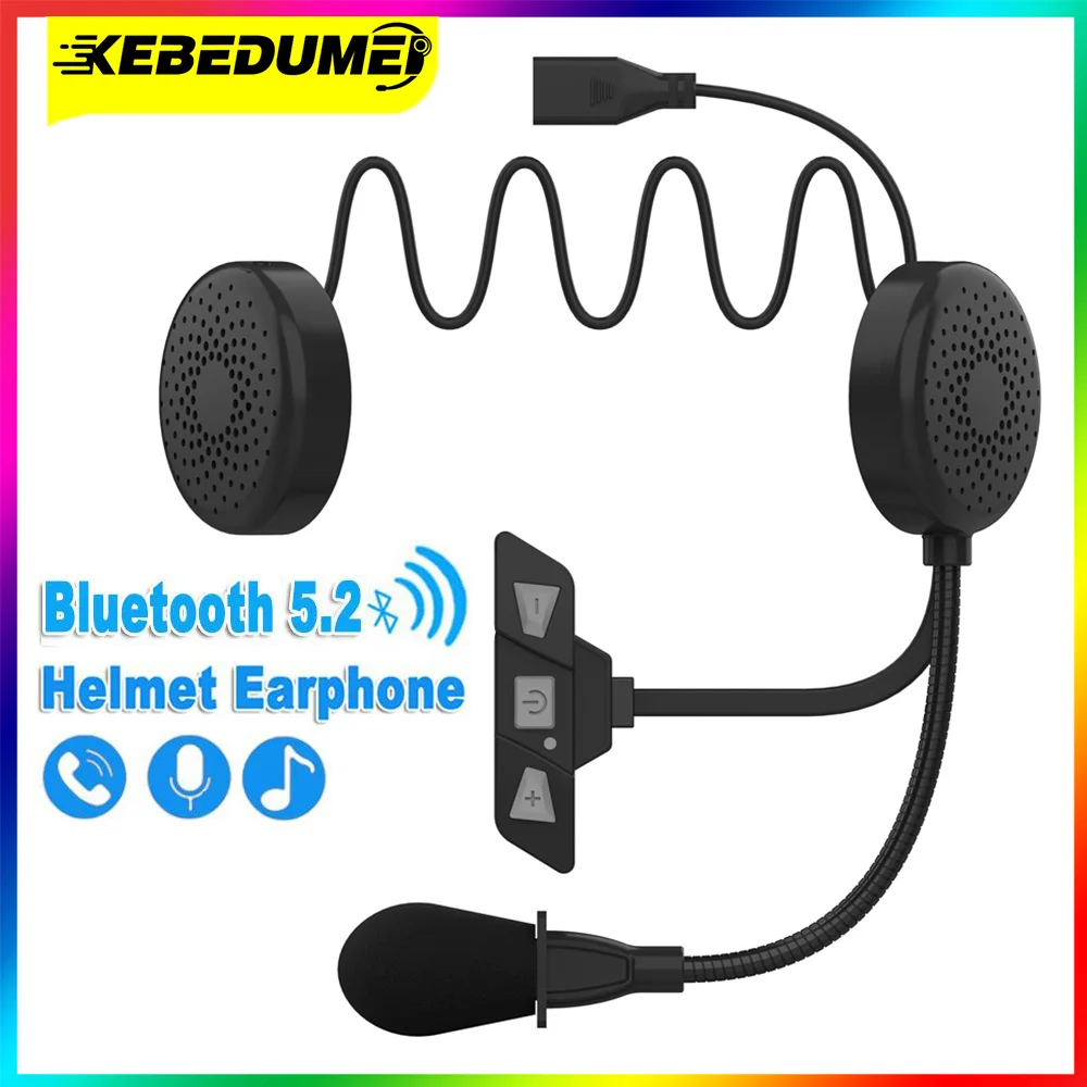 

Kebidumei Bluetooth 5.2 Motorcycle Helmet Headset Wireless Handsfree Stereo Music Player Noise Reduction Moto Earphone With Mic