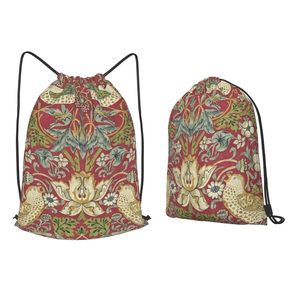 

William Morris Strawberry Thief Red Backpacks Casual Drawstring Bags Sports Bag Book Bags for Man Woman School
