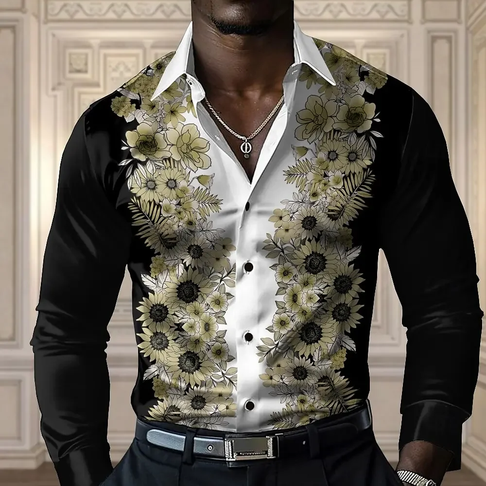 

Men's Spring Summer Dark Business Elastic Long Sleeved Shirt Transparent Pattern High-quality Fabric Hot Selling Fashion Trend