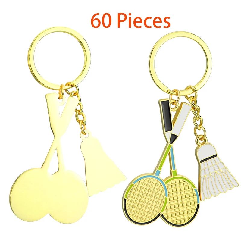 60 Pieces Simulation Badminton Keychain Table Tennis Sports Club Souvenir Badminton Pendant Racket Wallet Key Clip Accessories