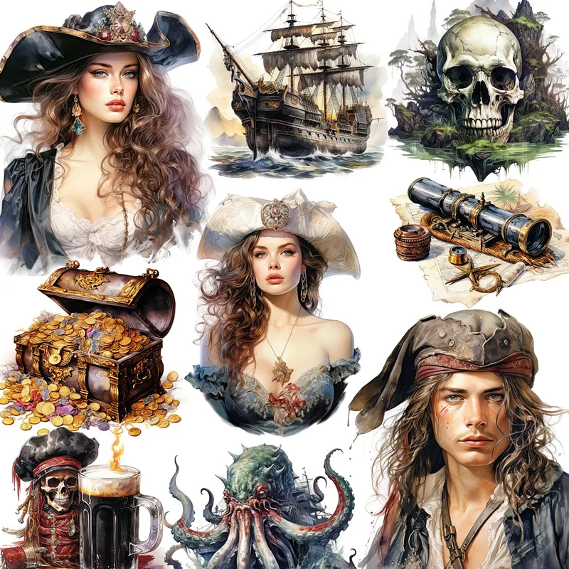 12Pcs/Pack Beautiful Pirate Sticker DIY Craft Scrapbooking Album Junk Journal Decorative Stickers