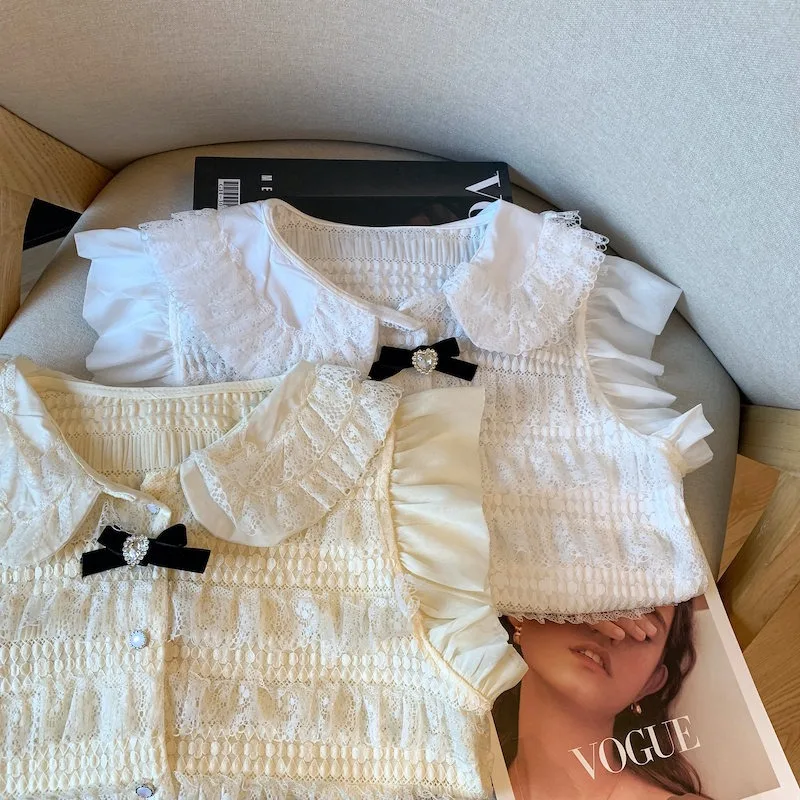 أنيقة الحلو الدانتيل المرقعة القوس قميص المرأة اليابان الكورية نمط Blusas Mujer الصيف موضة المرأة البلوزات قميص فام