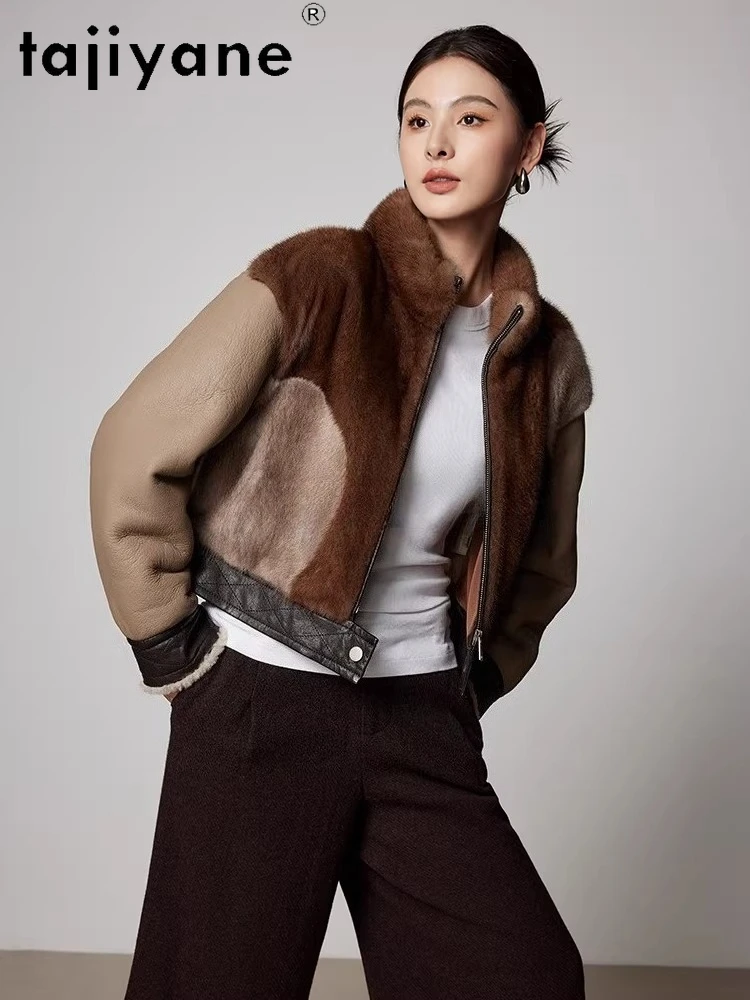 TAJIYANE Natural Mink Fur Splicing Sheepskin with Wool Attached Jacket Short Real Fur Coat Woman 2025 Winter Women Clothes шуба