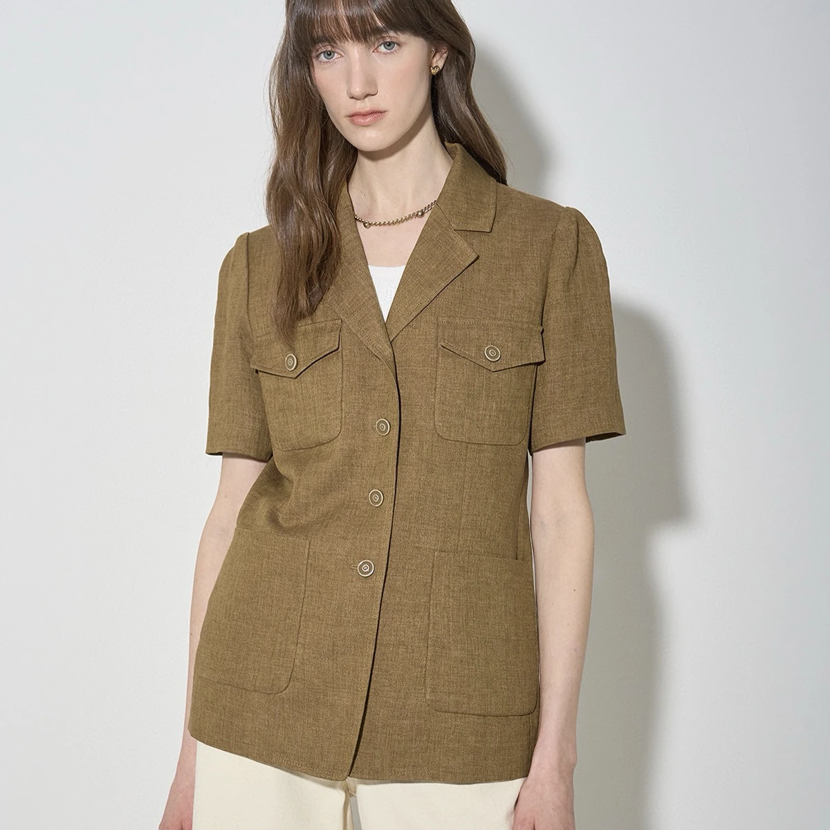 

LAN25 Summer ort Sve Suit Jaet Korean Sle Commute Simple Linen Suit Coat Women's Faion Straight Cut Single Button