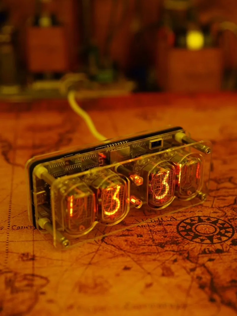 IN12 Glow Digital Clock Cyberpunk Tech Table with Computer Desktop Creative Decoration for Boyfriend