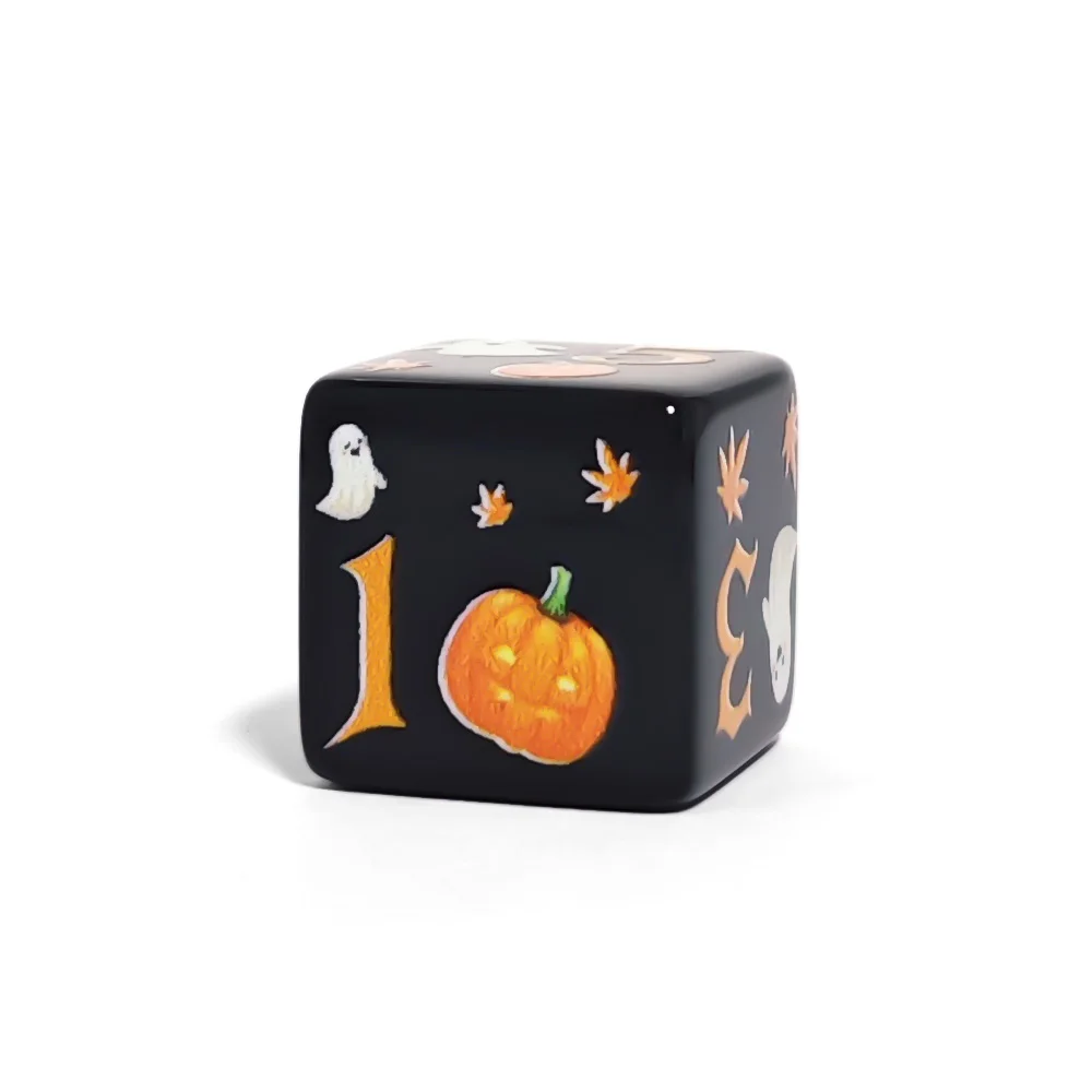 12Pcs 16MM Black Acrylic D6 Dice, Halloween Pumpkin Ghost Maple Leaf Printed Six Sided Game Cubes For DND RPG Tabletop Board view 3