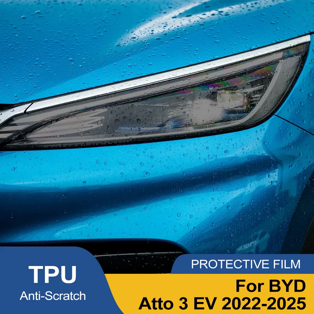 Smoke Black Pre Cut Car Headlight Protective Film For BYD Atto 3 EV 2022-2025 TPU PPF High-Gloss Anti-Scratch Vinyl Wrap Film