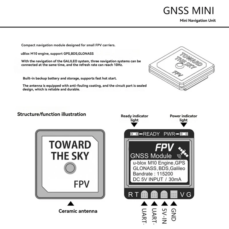 وحدة GNSS MINI M10 GPS UBX NMEA بروتوكول مزدوج معدل 10 هرتز هوائي سيراميك مدمج لطائرة FPV RC طويلة المدى