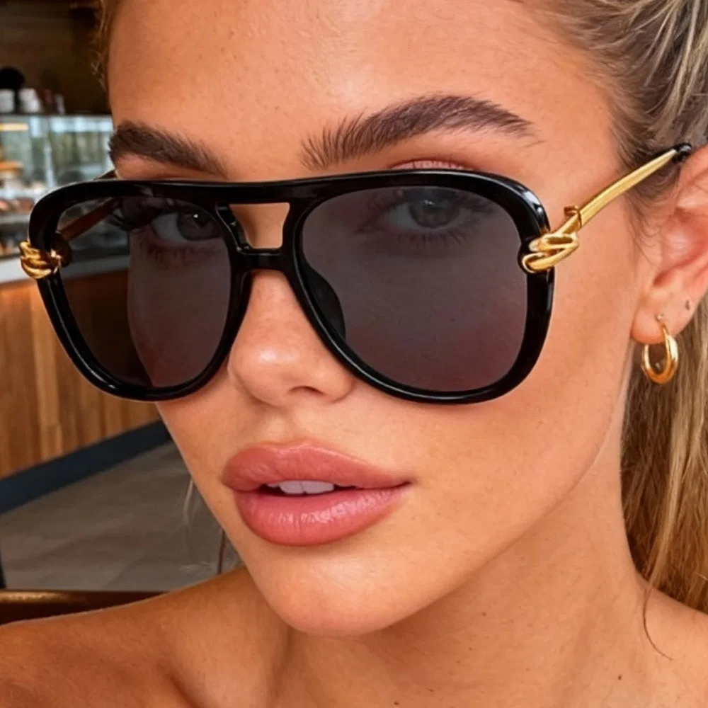 Vintage Knoten Bein Oversize Quadratische Cat Eye Sonnenbrille für Frauen Neue Mode Legierung Schwarz Gradienten Sonnenbrille Damen Elegante Shades – Detail 1