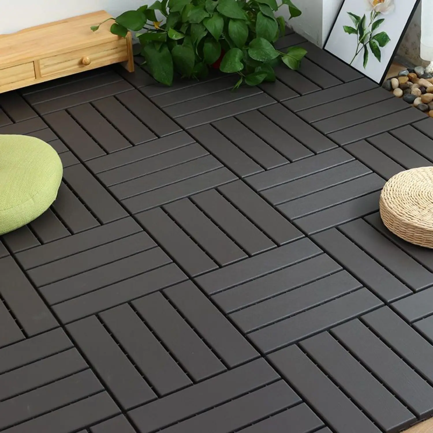 Plastic Interlocking Deck Tiles, 44 Pack 12"x12" Waterproof Patio Deck Tiles for Outdoor, Poolside, Balcony, Backyard - Easy Ins