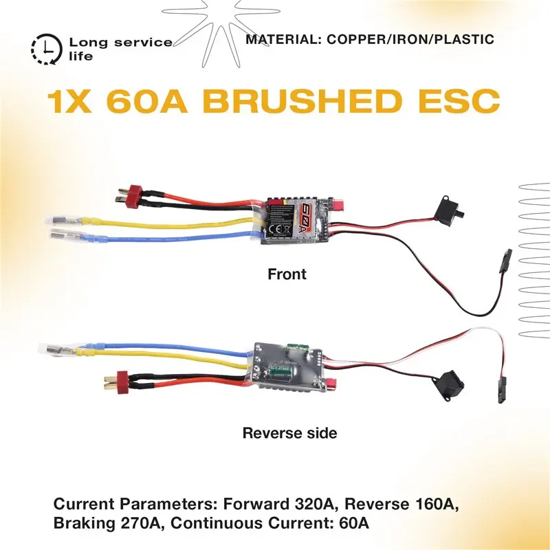 For RC Brushed Motor- High Torsion Low Noise, 550 Series 20T-14500Rpm, 3.17Mm D D-Axis Equipped With 60A Brushed ESC For RC Car