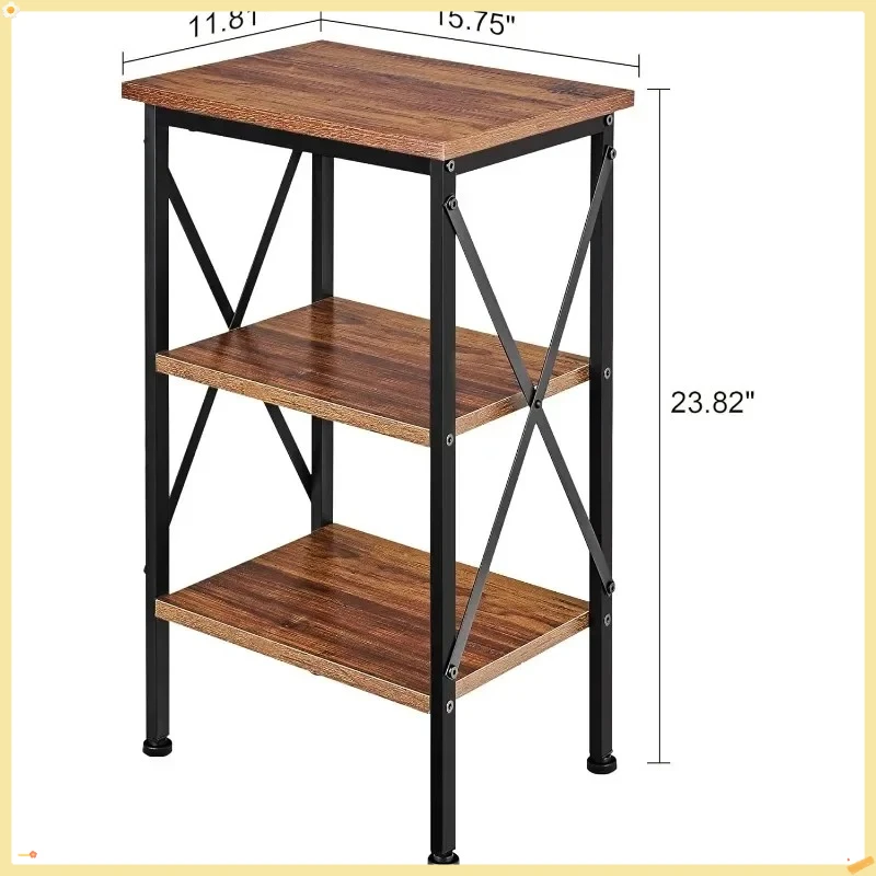 Conjunto de mesa final de 2, mesa de cabeceira, mesas auxiliares de sala de estar de 24" de altura, mesa lateral com prateleiras de armazenamento de 3 camadas